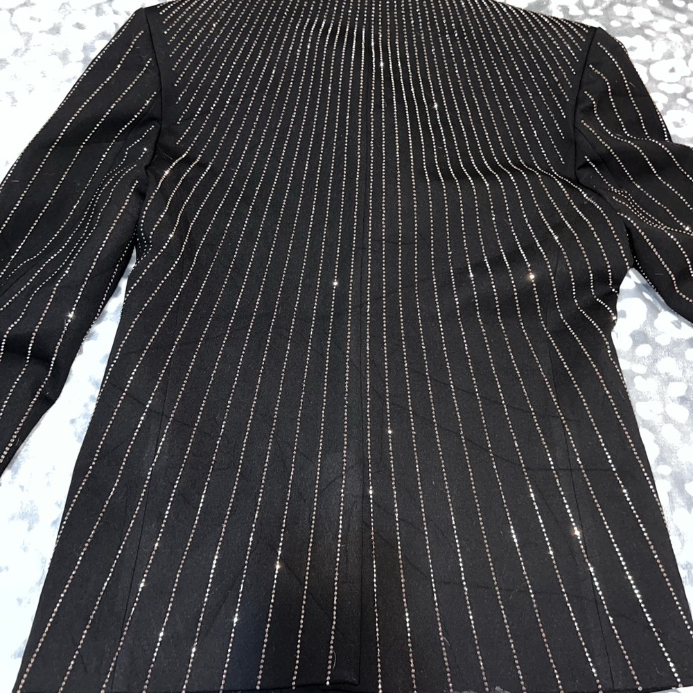 Designer Rhinestone Sequin Embellished Black Rockstar Blazer Medium - Picture 14 of 15